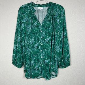 J. Jill Gr. XL Bluse Top V-Ausschnitt Rüschenausschnitt Knopfleiste grün Paisley Viskose - Bild 1 von 12