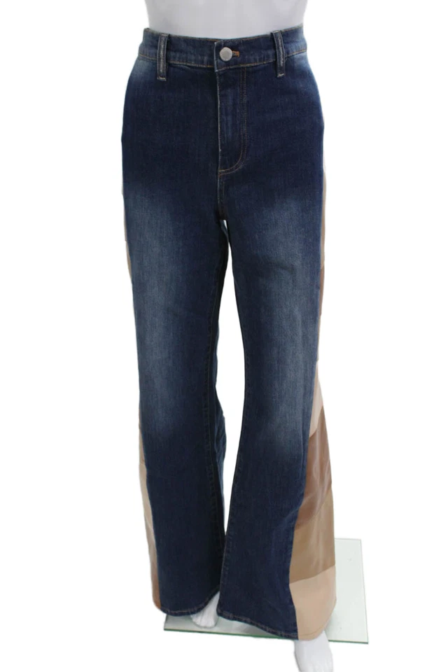 Alice + Olivia Womens Flared Wide-Leg Dark Blue Jeans Size 32 - Image 1 of 4