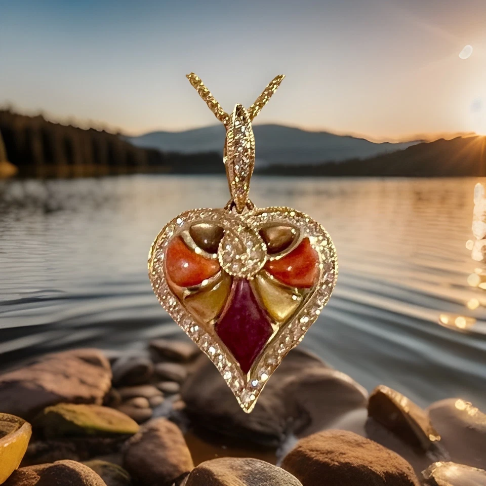 Precioso! Collar Corazón Diamante Oro 14k 18" .32CTW 8.7 gm ¡y Caja Original! Foto 1 de 4