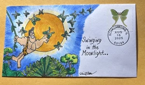 2025 Luna Moth Surcharge Stamp C26 George Of The Jungle FDC/OOAK - Picture 1 of 5