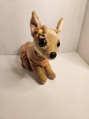 Fuzzy Nation 11" Chihuahua Handbag / Purse  Pink Plaid Dress 2009 - Image 1 of 4