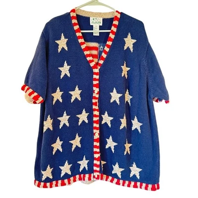 Quacker Factory Stars & Stripes Cardigan Sweater –2X - Image 1 of 4