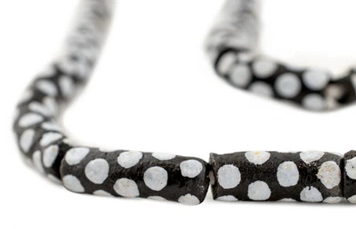 Skunk Elbow Krobo Powder Glass Beads 11mm Ghana African Black and White Handmade - Image 1 of 3