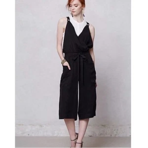 Elevenses Anthropologie Utility Black Wide Leg Crop Tencel Jumpsuit Womens 8 - Picture 1 of 7