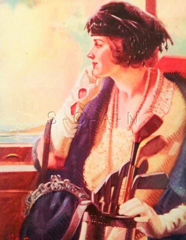 Sports Postcard- Golf Magazine Cover- Edwardian Woman- Well Dressed- Golf Clubs Cover