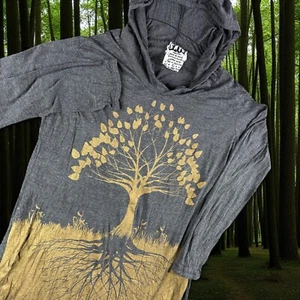 Sure Design Hooded Tunic Women L Peasant Garden Boho Tree Roots Lounge Hippie - Picture 1 of 9