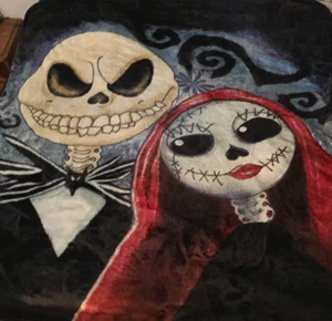 Nightmare Before Christmas Blanket 79x94 Jack and Sally Fleece Halloween Horror - Picture 1 of 8