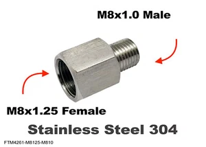 M8x1.25 Female to M8x1.0 Male Stainless Sensor Adaptor Fittings Conversion - Picture 1 of 6