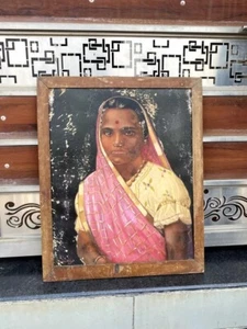 Retrato de mujer india original antiguo de 1925' pintura al óleo firmada enmarcada - Imagen 1 de 12