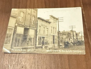 Saginaw St Breckenridge Michigan RPPC Photo Postcard Early 1900s Grocery Horses - Picture 1 of 9