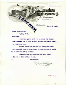 1908 letterhead NORTHWESTERN LITHOGRAPHING Milwaukee Wisconsin PHILIPP WOLLAEGER - Picture 1 of 1