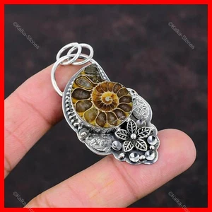 Valentinstag Deal Ammonit Fossil Stein 925 Sterling Silber Blume Anhänger Schmuck - Bild 1 von 6