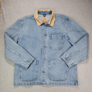 Gap Men’s Size XL Relaxed Denim Chore Jacket Light Wash Indigo Beige Collar NWT - Picture 1 of 11