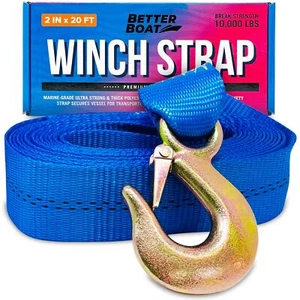 Boat Trailer Winch Strap with Hook Replacement 2" x 20' - Picture 1 of 48