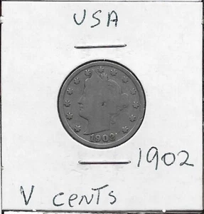USA V CENT 1902 MIT CENT,LIBERTY HEAD LINKS,INNERHALB STERNKREIS,DATUM UNTEN, - Bild 1 von 2