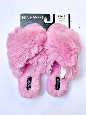 Chinelos femininos Nine West com tachas de espuma de memória tamanho P 5-6 almofada de pele sintética conforto  - Imagem 1 de 4