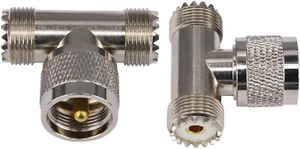 Boobrie 2-Pack PL-259 UHF Triple Tee Connector UHF Male PL259 to Dual UHF  - Picture 1 of 12