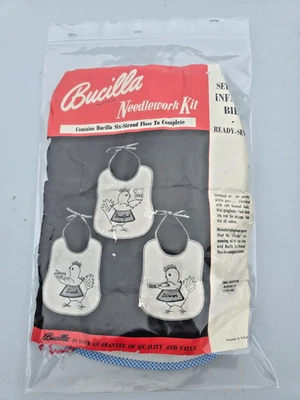 复古 Bucilla INFANTS BIBS 3 件套针绣套件已打开二手读鸡 — 第 1/4 张图片