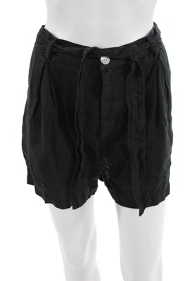 Bella Dahl Unisex Black 100% Linen Beach Solid Button Shorts Size L - Image 1 of 4