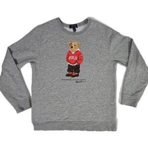 Polo Bear by Ralph Lauren Grey Preppy Crewneck Pullover Sweatshirt Boys XL 18-20 - Picture 1 of 7