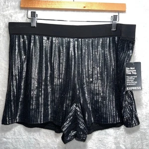 EXPRESS Black Sequin Shorts Womens Large Stretch Party Holidays Clubwear NEW - Picture 1 of 9