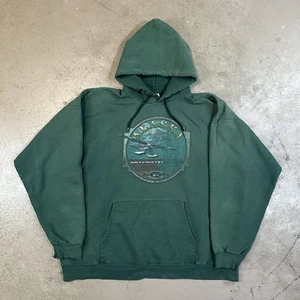 Vintage Alaska Hoodie XL Green Hanes Ultimate Cotton PrintPro Heavyweight Faded - Picture 1 of 8