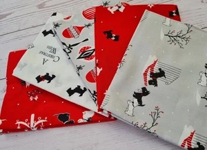 Scottie dog V&A Christmas fat quarter bundle of 5 quilting cotton Fabrics. - Picture 1 of 3