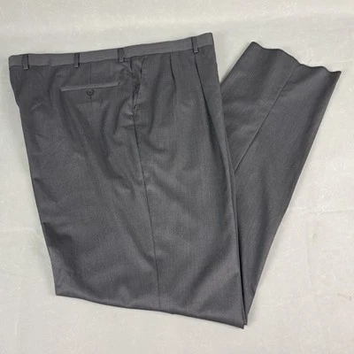 Pantalones de vestir Hart Schaffner Marx Chicago calce 46x38 para hombre gris plisado lana sin dobladillo Foto 1 de 4