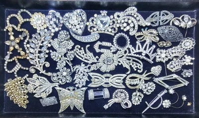 Antique Vintage Estate Rhinestone, Crystals, Brooches Re-Purpose Repair - Image 1 of 4