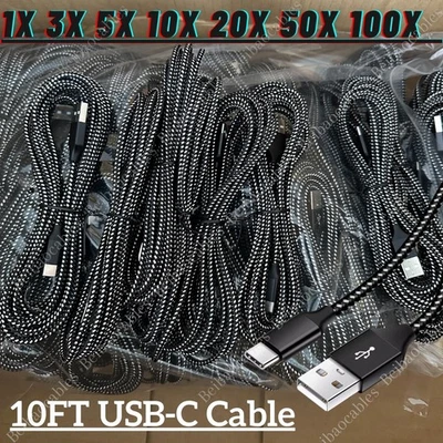 10ft Long USB Type C Fast Charger Cable Lot For Samsung LG Android Charging Cord - Image 1 of 4