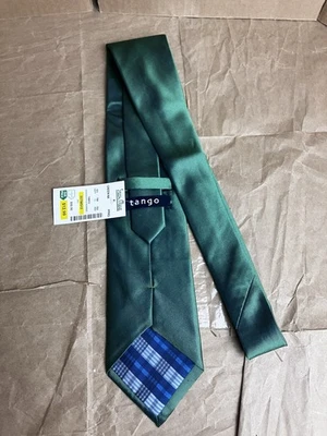 Corbata de seda verde tango hecha a mano de 3,5” de ancho 57” de largo forro a cuadros formal para negocios Foto 1 de 4
