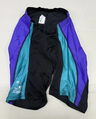 Vtg LL Bean Mountain Biking Cycling Shorts Size Small Made In USA Purple Black - Image 1 of 4