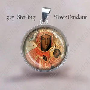 Black Madonna of Czestochowa Catholic Medal 925 Solid Silver Pendant Mother Mary - Picture 1 of 5