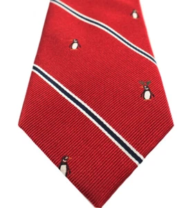 NEW MENS TOMMY HILFIGER PENGUIN STRIPE RED SILK NECK TIE $65 - Picture 1 of 2