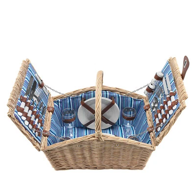 anndora® Picknickkorb 4 Personen Weidenkorb Henkelkorb natur + Zubehör 23 tlg.