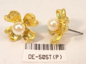 * Ohrring PIERCING MATT GOLD & KUNSTPERLEN DESIGNER DELFIN ERZ #505TP - Bild 1 von 5