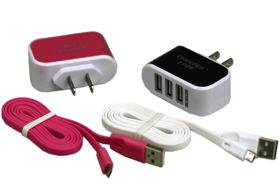 USB 三端口交流适配器壁式充电器 + 线 适用于智能手机 三星 Android — 第 1/1 张图片