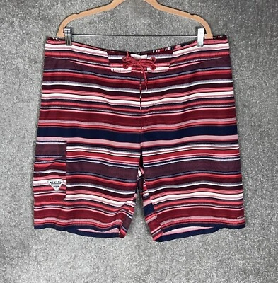 Pantalones cortos de pesca Columbia PFG a rayas para hombre talla 40 rojo azul bolsillo de carga Foto 1 de 4