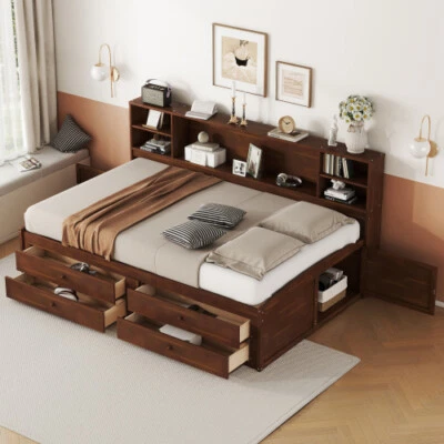Full Size Captain Bed with Bookcase & Drawers Wood Daybed with Storage Headboard - Image 1 of 4