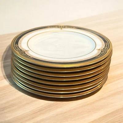 Noritake Gold & Sable 9758 Bread Plates SET OF 8 Ruby Dot Gold Trim Black 6 5/8" - Image 1 of 4