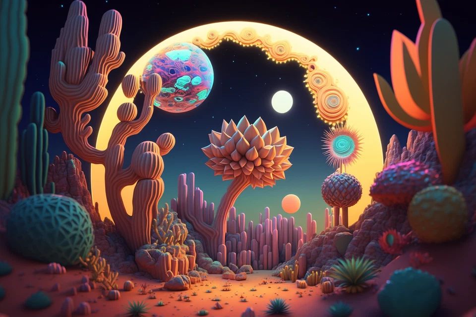 Tapiz UV Psy Cactus, reactivo a la luz negra, tapiz psicodélico Trippy DMT arte Foto 1 de 4