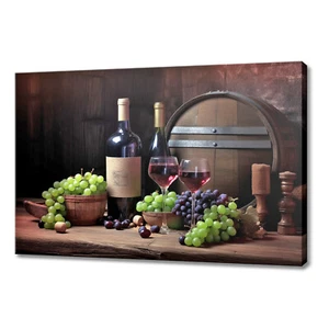 Vintage Rose Wine Bottle Barrel Green Grapes Kitchen Decor Canvas Print Wall Art - Picture 1 of 10