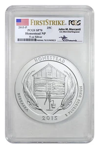 2015 P ATB 5oz Silver Homestead NP PCGS SP70 FS Mercanti First Strike - Picture 1 of 2
