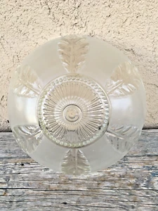 CLEAR GLASS CEILING LIGHT FIXTURE LAMP SHADE w/ LEAVES VINTAGE ART NOUVEAU ROUND - Picture 1 of 10