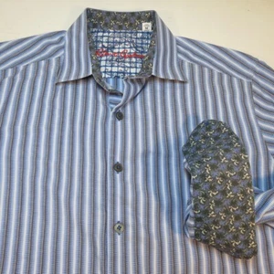 ROBERT GRAHAM Blue STRIPED BUTTON DOWN DRESS SHIRT Mens M  - Picture 1 of 3