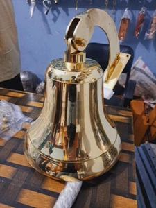 Antique Nautical Hanging Door Bell Brass Ship 18" Big Wall Mounted Bracket GIFT - Picture 1 of 7