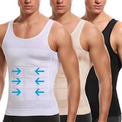 3 Pack Mens Compression Slim Body Shaper Vests Tummy Control Shapewear Underwear - Image 1 of 4