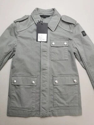 BELSTAFF Boys Size 8 Neeson Moto Cotton Jacket BNWT Khaki Green Pockets Full Zip — 第 1/4 张图片