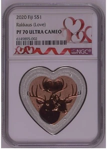 NGC MS70 Fiji $1 2020 21.4g Silver Coin - Celebrating Love - Rakkaus-Heart Shape - Picture 1 of 2