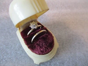 VINTAGE 7 DIAMOND CLUSTER ENGAGEMENT RING (10K) & BAND (14K) YELLOW WHITE GOLD - Picture 1 of 23